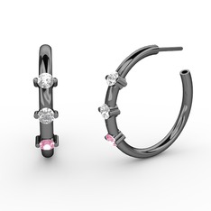 Lita Halka Küpe - Pembe kuvars, swarovski ve pırlanta 925 ayar siyah rodyum kaplama gümüş küpe (0.22 karat) #1cmtu8i