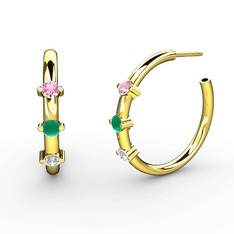 Lita Halka Küpe - Swarovski, kök zümrüt ve pembe kuvars 18 ayar altın küpe #1d2okfk
