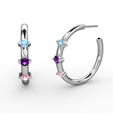 Lita Halka Küpe - Pembe kuvars, ametist ve akuamarin 8 ayar beyaz altın küpe #1d4vb02