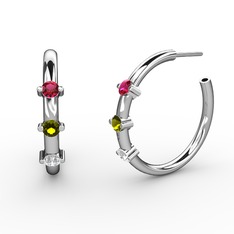 Beyaz zirkon, peridot ve rodolit garnet 8 ayar beyaz altın küpe