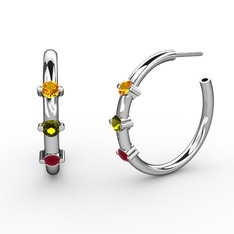 Kök yakut, peridot ve sitrin 18 ayar beyaz altın küpe