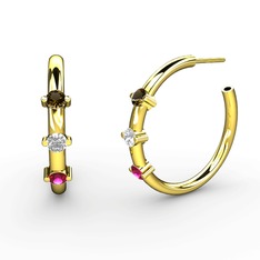 Lita Halka Küpe - Rodolit garnet, swarovski ve dumanlı kuvars 18 ayar altın küpe #1djm774
