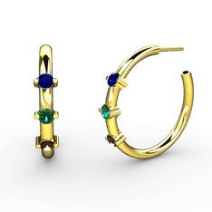 Dumanlı kuvars, yeşil kuvars ve lab safir 8 ayar altın küpe