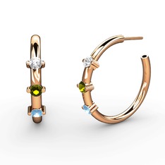 Akuamarin, peridot ve pırlanta 18 ayar rose altın küpe (0.22 karat)