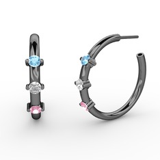 Lita Halka Küpe - Pembe kuvars, beyaz zirkon ve akuamarin 925 ayar siyah rodyum kaplama gümüş küpe #1du3ipa