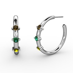 Lita Halka Küpe - Peridot, yeşil kuvars ve dumanlı kuvars 8 ayar beyaz altın küpe #1e23jt1