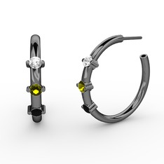 Lita Halka Küpe - Siyah zirkon, peridot ve beyaz zirkon 925 ayar siyah rodyum kaplama gümüş küpe #1e3jo0h