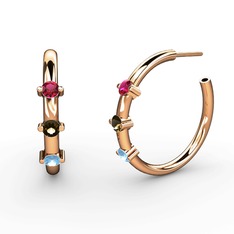 Akuamarin, dumanlı kuvars ve rodolit garnet 8 ayar rose altın küpe