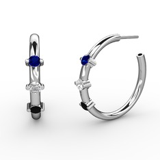 Siyah zirkon, pırlanta ve lab safir 925 ayar gümüş küpe (0.22 karat)