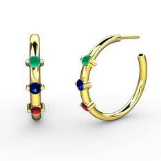 Lita Halka Küpe - Garnet, lab safir ve kök zümrüt 8 ayar altın küpe #1el3l1f