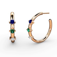 Lita Halka Küpe - Pırlanta, yeşil kuvars ve lab safir 18 ayar rose altın küpe (0.22 karat) #1f0agcc