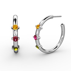 Peridot, rodolit garnet ve sitrin 18 ayar beyaz altın küpe