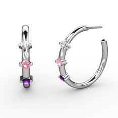 Ametist, pembe kuvars ve swarovski 925 ayar gümüş küpe