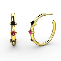 Lita Halka Küpe - Dumanlı kuvars, rodolit garnet ve siyah zirkon 8 ayar altın küpe #1fhm177