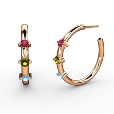 Akuamarin, peridot ve rodolit garnet 8 ayar rose altın küpe