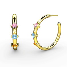 Lita Halka Küpe - Sitrin, akuamarin ve pembe kuvars 18 ayar altın küpe #1fy6f40