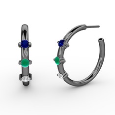 Lita Halka Küpe - Beyaz zirkon, kök zümrüt ve lab safir 925 ayar siyah rodyum kaplama gümüş küpe #1g2u1c