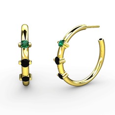 Siyah zirkon ve yeşil kuvars 8 ayar altın küpe