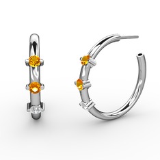 Swarovski ve sitrin 14 ayar beyaz altın küpe