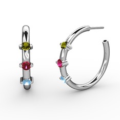 Akuamarin, rodolit garnet ve peridot 18 ayar beyaz altın küpe