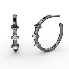 Lita Halka Küpe - Pembe kuvars, swarovski ve dumanlı kuvars 925 ayar siyah rodyum kaplama gümüş küpe #1gxtn1r