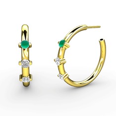 Beyaz zirkon, swarovski ve kök zümrüt 8 ayar altın küpe