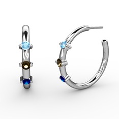 Lita Halka Küpe - Lab safir, dumanlı kuvars ve akuamarin 14 ayar beyaz altın küpe #1h4xrj8