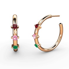 Lita Halka Küpe - Kök zümrüt, pembe kuvars ve garnet 925 ayar rose altın kaplama gümüş küpe #1h5302y