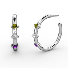 Ametist, swarovski ve peridot 18 ayar beyaz altın küpe