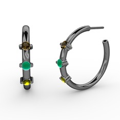 Lita Halka Küpe - Peridot, kök zümrüt ve dumanlı kuvars 925 ayar siyah rodyum kaplama gümüş küpe #1hoykim