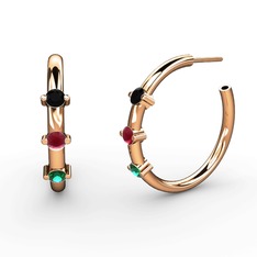 Lita Halka Küpe - Yeşil kuvars, kök yakut ve siyah zirkon 18 ayar rose altın küpe #1ij53h6