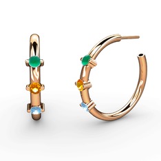 Akuamarin, sitrin ve kök zümrüt 925 ayar rose altın kaplama gümüş küpe