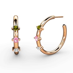 Lita Halka Küpe - Swarovski, pembe kuvars ve peridot 8 ayar rose altın küpe #1ikkwk7
