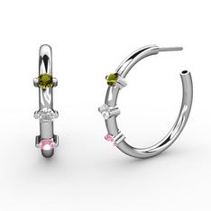 Pembe kuvars, swarovski ve peridot 18 ayar beyaz altın küpe