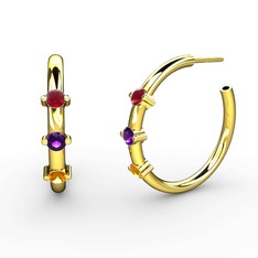 Lita Halka Küpe - Sitrin, ametist ve kök yakut 8 ayar altın küpe #1j62m0u