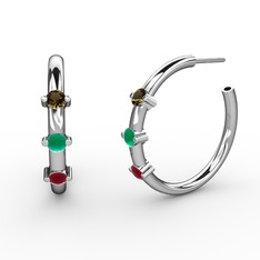 Lita Halka Küpe - Kök yakut, kök zümrüt ve dumanlı kuvars 18 ayar beyaz altın küpe #1j9vq0t