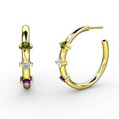 Lita Halka Küpe - Ametist, swarovski ve peridot 14 ayar altın küpe #1jbn2wf
