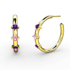 Lita Halka Küpe - Ametist ve pembe kuvars 925 ayar altın kaplama gümüş küpe #1jhcbmz