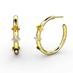 Lita Halka Küpe - Dumanlı kuvars, swarovski ve sitrin 14 ayar altın küpe #1jikwqg