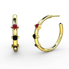 Lita Halka Küpe - Dumanlı kuvars, siyah zirkon ve kök yakut 18 ayar altın küpe #1jp64te