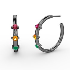 Lita Halka Küpe - Kök zümrüt, sitrin ve rodolit garnet 925 ayar siyah rodyum kaplama gümüş küpe #1jq1mcn