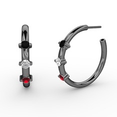 Lita Halka Küpe - Garnet, swarovski ve siyah zirkon 925 ayar siyah rodyum kaplama gümüş küpe #1jtg1cp