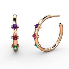 Lita Halka Küpe - Yeşil kuvars, rodolit garnet ve ametist 18 ayar rose altın küpe #1jtqnko