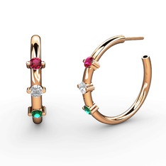 Yeşil kuvars, pırlanta ve rodolit garnet 8 ayar rose altın küpe (0.22 karat)