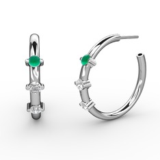 Lita Halka Küpe - Beyaz zirkon, pırlanta ve kök zümrüt 14 ayar beyaz altın küpe (0.22 karat) #1k27snb