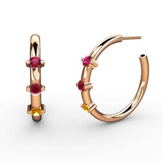 Sitrin, kök yakut ve rodolit garnet 18 ayar rose altın küpe