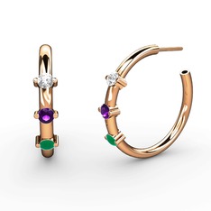 Lita Halka Küpe - Kök zümrüt, ametist ve beyaz zirkon 14 ayar rose altın küpe #1kej0cb