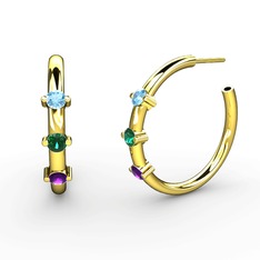 Lita Halka Küpe - Ametist, yeşil kuvars ve akuamarin 18 ayar altın küpe #1kg8ax1