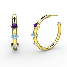 Swarovski, akuamarin ve ametist 14 ayar altın küpe