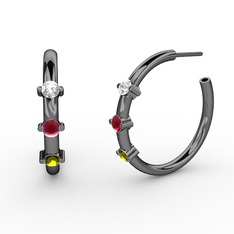 Lita Halka Küpe - Peridot, kök yakut ve pırlanta 925 ayar siyah rodyum kaplama gümüş küpe (0.22 karat) #1kvf3ba